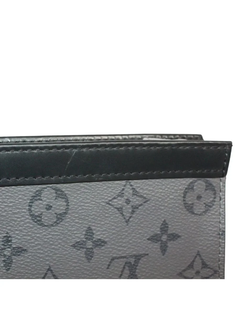 Louis Vuitton Pochette Voyage Monogram Eclipse Leather Gray Black Pouch Silver